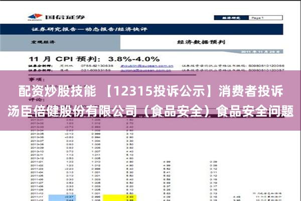 配资炒股技能 【12315投诉公示】消费者投诉汤臣倍健股份有限公司（食品安全）食品安全问题